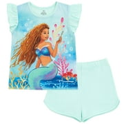 Disney Little Mermaid Ariel Toddler Girls T-Shirt and French Terry Shorts Outfit Set Toddler to Big Kid